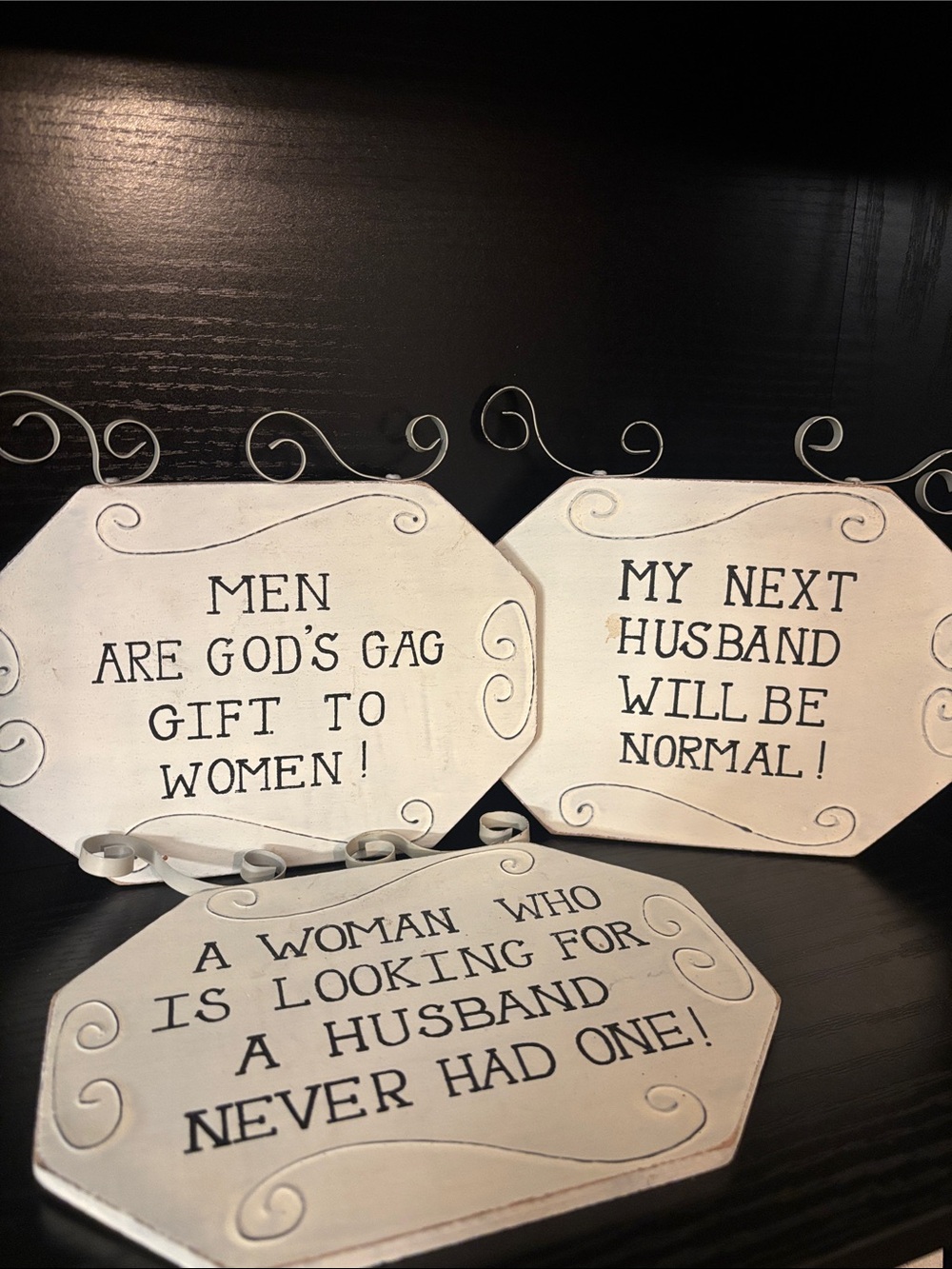 Funny Decorative Cream Wall Plaques - Humorous Home Accent SET OF 3!